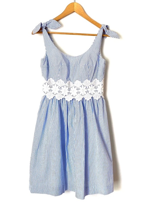 Lilly Pulitzer Dresses & Skirts - Lilly Pulitzer Blue Stripe Tie-Shoulder Dress with Lace Waist